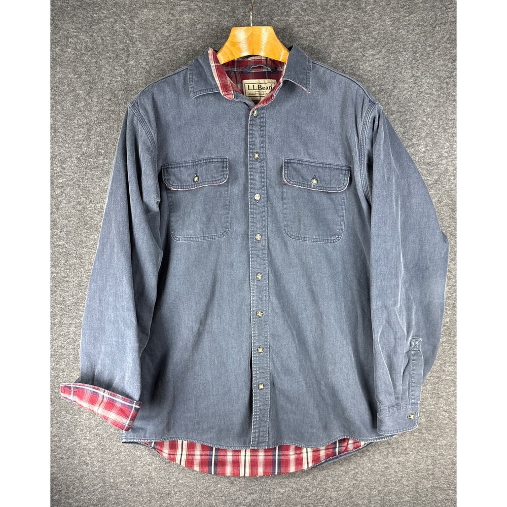 Vintage LL Bean Flannel Lined Shirt Mens L Tall Work Shacket Plaid Lining USA